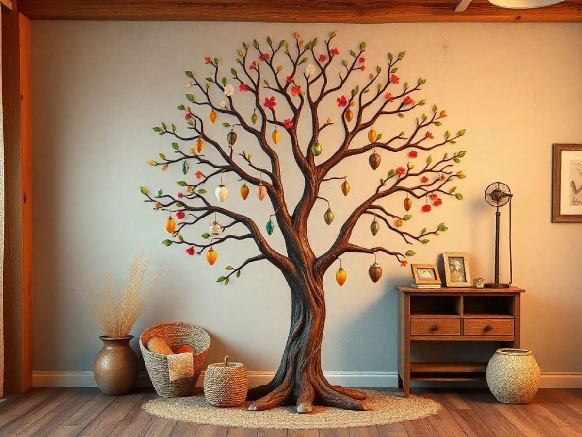 How do I create seasonal decorations for a painted family tree?