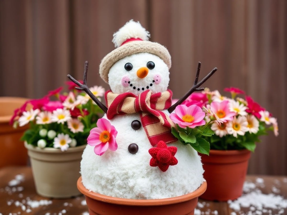 How can I make a flower pot snowman?