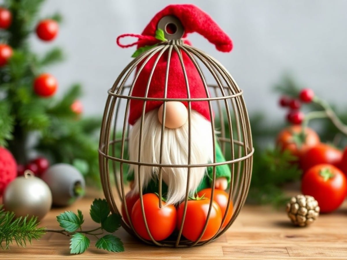 How to make Christmas gnome w/ tomato cage?