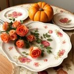 How can I decorate for Thanksgiving with antique rose dishes?