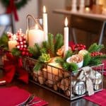 Christmas centerpieces made out of candy canes and an empty tin can