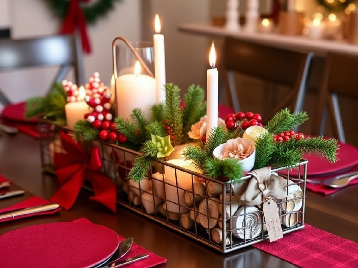 Christmas centerpieces made out of candy canes and an empty tin can