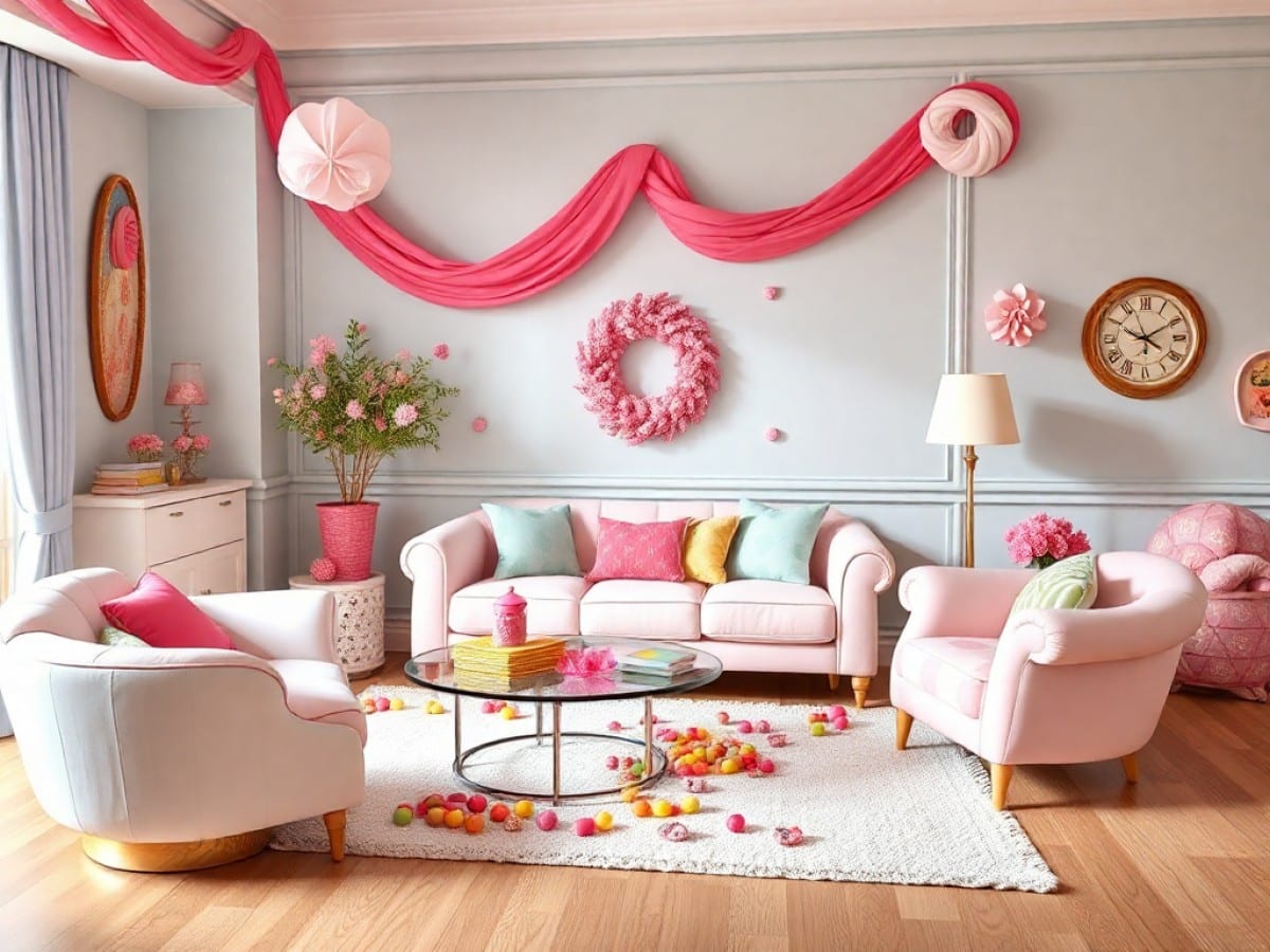 How can I decorate my living room to look like Candy Land?