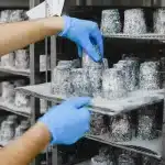 Deux meules de fromage affiné avec croûtes dorées sur des étagères en pierre