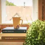 Coins empilés et pots en terre cuite sur une table près d'une fenêtre en journée