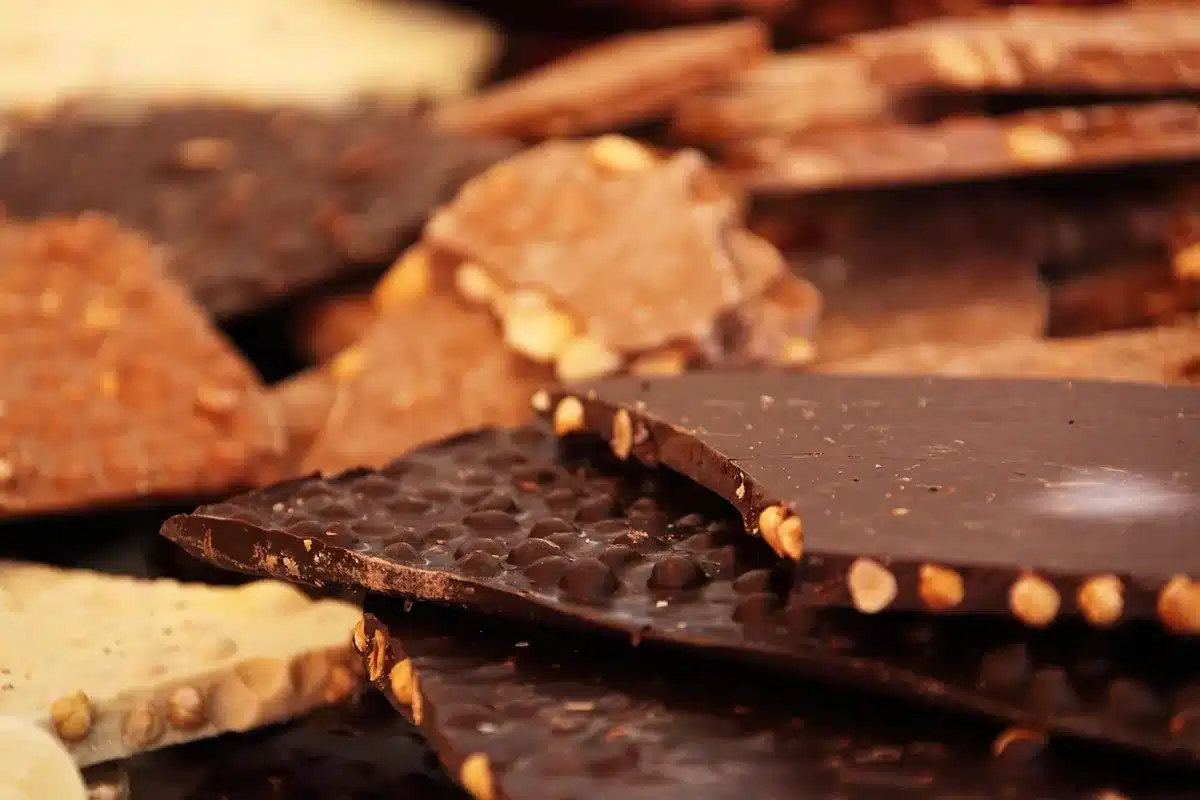Ingrédients disposés : sirop d'agave, cacao, flocons d'avoine et noix de coco