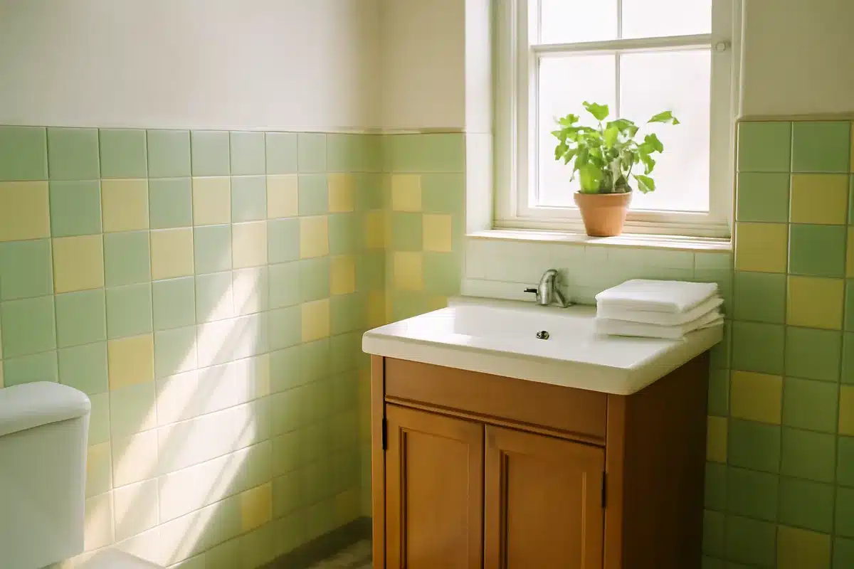 Salle de bain vintage verte et jaune : Transformez-la avec style !