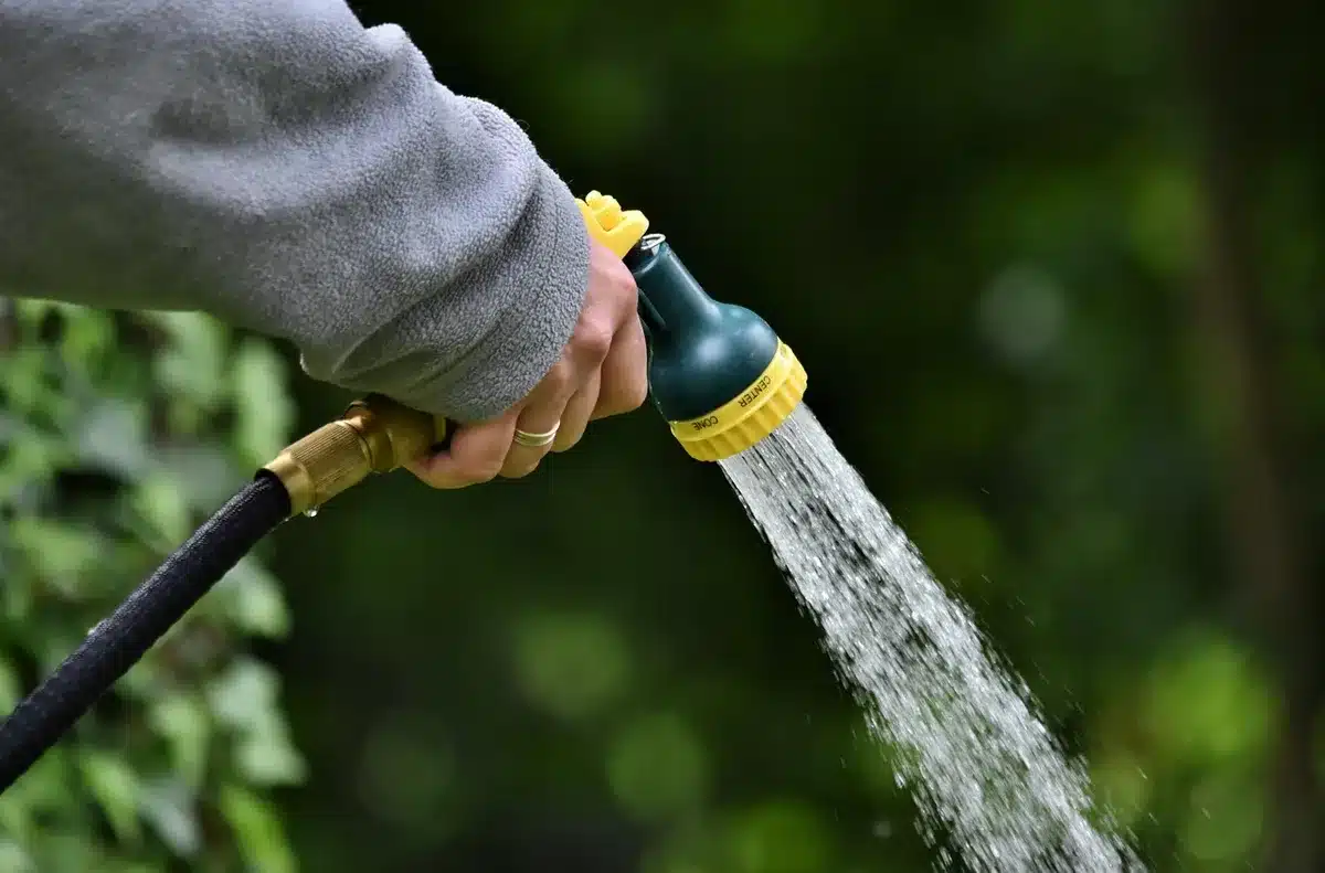 Voisins utilisant ensemble un broyeur de jardin en plein jour